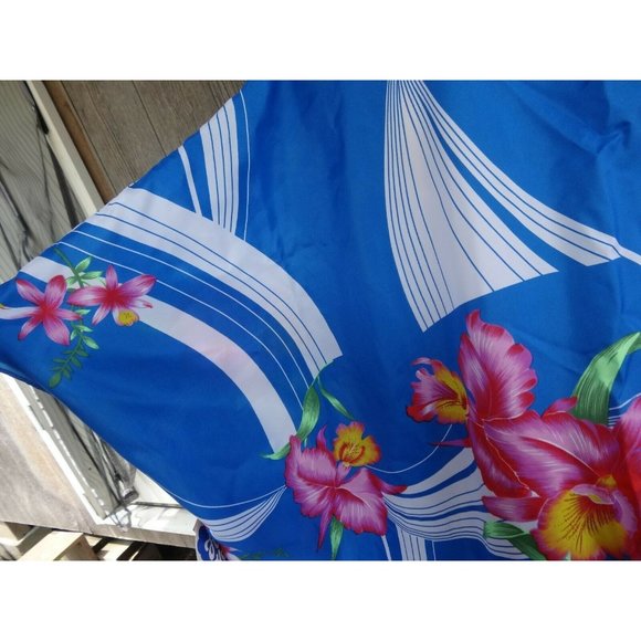 NOS Vtg Hawaiian OS Hattie Summer Bold Blue Pink Floral Dress Maxi Muu Muu +Size - Picture 2 of 11